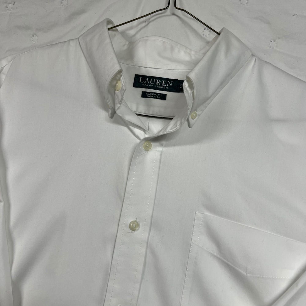Lauren Ralph Lauren Mens White Non Iron Dress Shirt 17.5 34/35 Classic Fit
